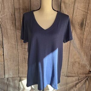 J. Jill Deep Blue V-Neck Short Sleeve Top